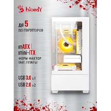Компьютерный корпус Bloody CC-125 белый без БП mATX 5x120мм 2xUSB2.0 1xUSB3.0 audio bott PSU