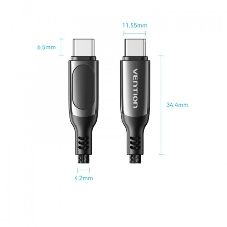 Кабель Vention USB 2.0 CM/CM с LED дисплеем - 1.2м. черный 5А PD100W, шт.