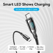 Кабель Vention USB 2.0 CM/CM с LED дисплеем - 1.2м. черный 5А PD100W, шт.