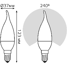 Лампа светодиодная Gauss 9.5Вт цок.:E14 свеча 220B св.свеч.бел.теп. (упак.:10шт) (104101110)