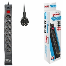Сетевой фильтр Buro BU-SP3 USB 2A-B 3 м, 6 розеток, черный, коробка