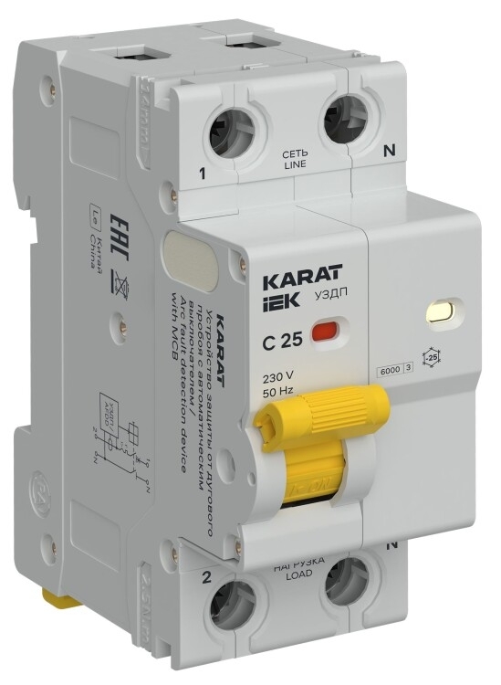 Устройство защиты от дугового пробоя KARAT УЗДП с авт. выкл. 1P+N C 25A IEK KA-DP11-1-025-C
