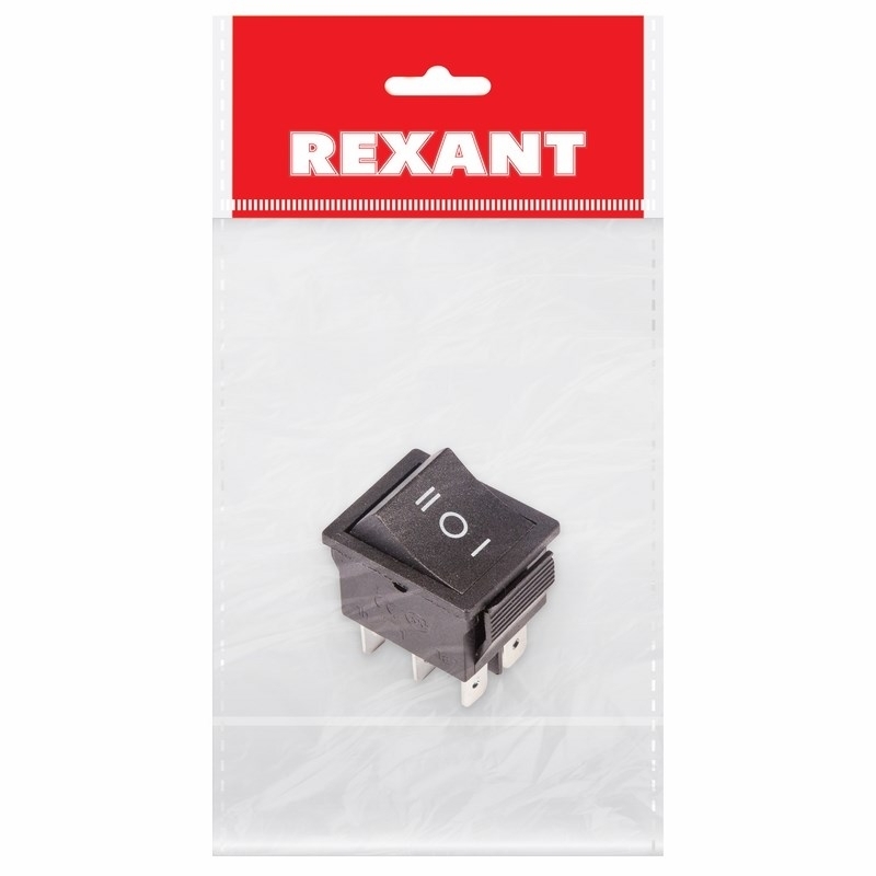 Выключатель клавишный Rexant 250V 15А (6с) ON-OFF-ON черный с нейтралью (RWB-508, SC-767) Индивидуальная упаковка 1 шт