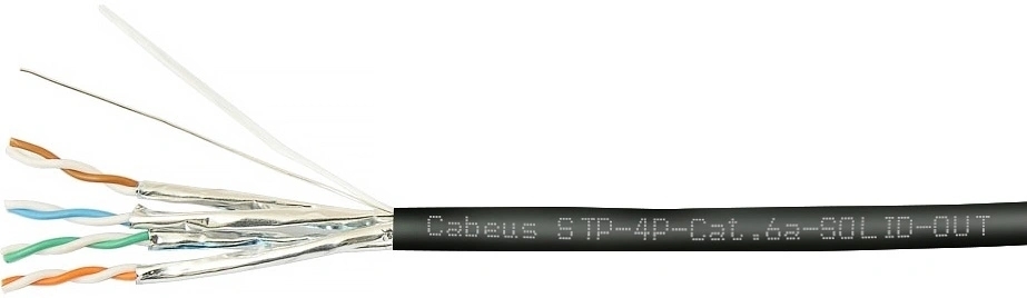 Кабель информационный Cabeus STP-4P-Cat.6a-SOLID-OUT-LSZH-UV STP-4P-CAT.6A-SOLID-OUT-LSZH-U кат.6A U/FTP LSZH универсальный 305м черный