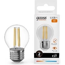 Лампа филам. Gauss Filament 8Вт цок.:E27 шар св.свеч.бел.теп. (упак.:10шт) (52218)