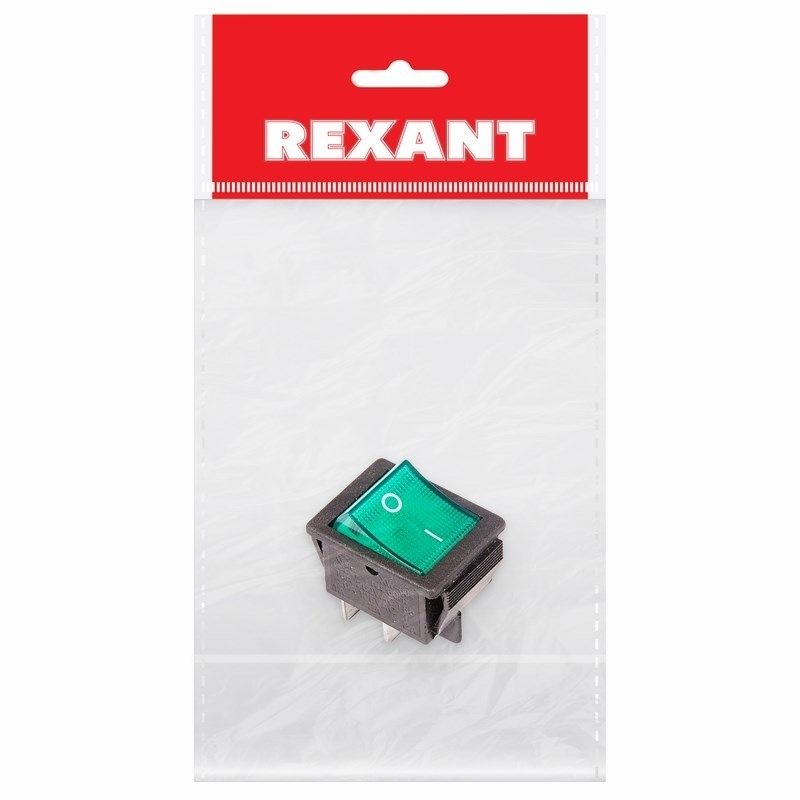 Выключатель клавишный Rexant 250V 16А (4с) ON-OFF зеленый с подсветкой (RWB-502, SC-767, IRS-201-1)
