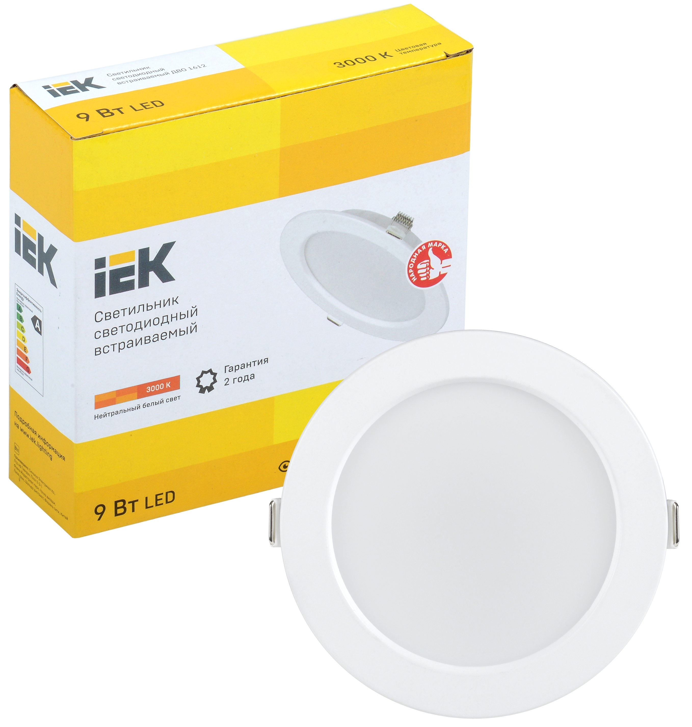 Светильник светодиодный Iek LDVO0-1612-09-3000-K01 ДВО 1612 белый круг 9Вт 3000К IP20 пластик. корпус, диам 118 мм