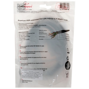 Кабель-удлинитель VGA Pro Cablexpert CC-PVGAX-1.8M, 15M/15F, 1.8м, экран, феррит. кольца, пакет