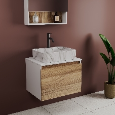 Комплект: тумба Bau Dream Blackwood 60, 1 ящик, раковина прямоугольная BAU Cerama 48х37, мрамор, смеситель Hotel Dream Black, черный матовый