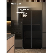 Холодильник Weissgauff WSBS 550 черный стекло двухкамерный 325/190л морозилка сбоку, No Frost, Side by Side