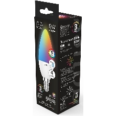 Лампа светодиодная Свеча Gauss 6W E14 RGbW+димирование LED 1/10/100