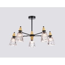 Люстра Ambrella light LH58114/5 BK/LW/SM черный/светлое дерево/дымчатый E14*5 max 40W D660*390