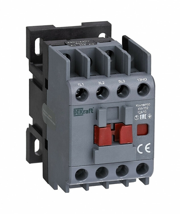 Контактор 12А 220В/230В АС3 АС4 1НО КМ-102 DEKraft