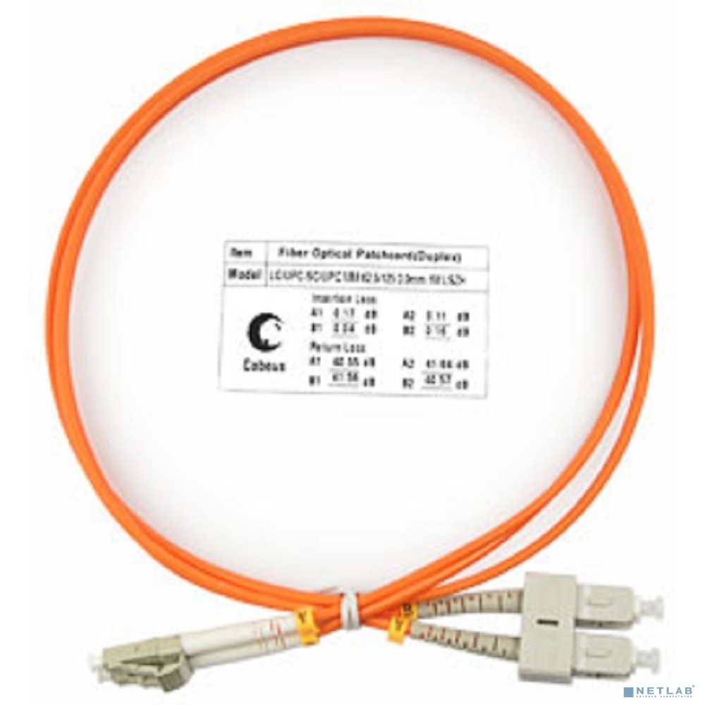 Комм. шнур оптический Cabeus Tight Buffer, Duplex LC/SC, OM1 62,5/125, LSZH, 1м, Ø 3мм, серый хвостовик, цвет: оранжевый