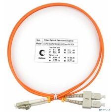 Комм. шнур оптический Cabeus Tight Buffer, Duplex LC/SC, OM1 62,5/125, LSZH, 1м, Ø 3мм, серый хвостовик, цвет: оранжевый