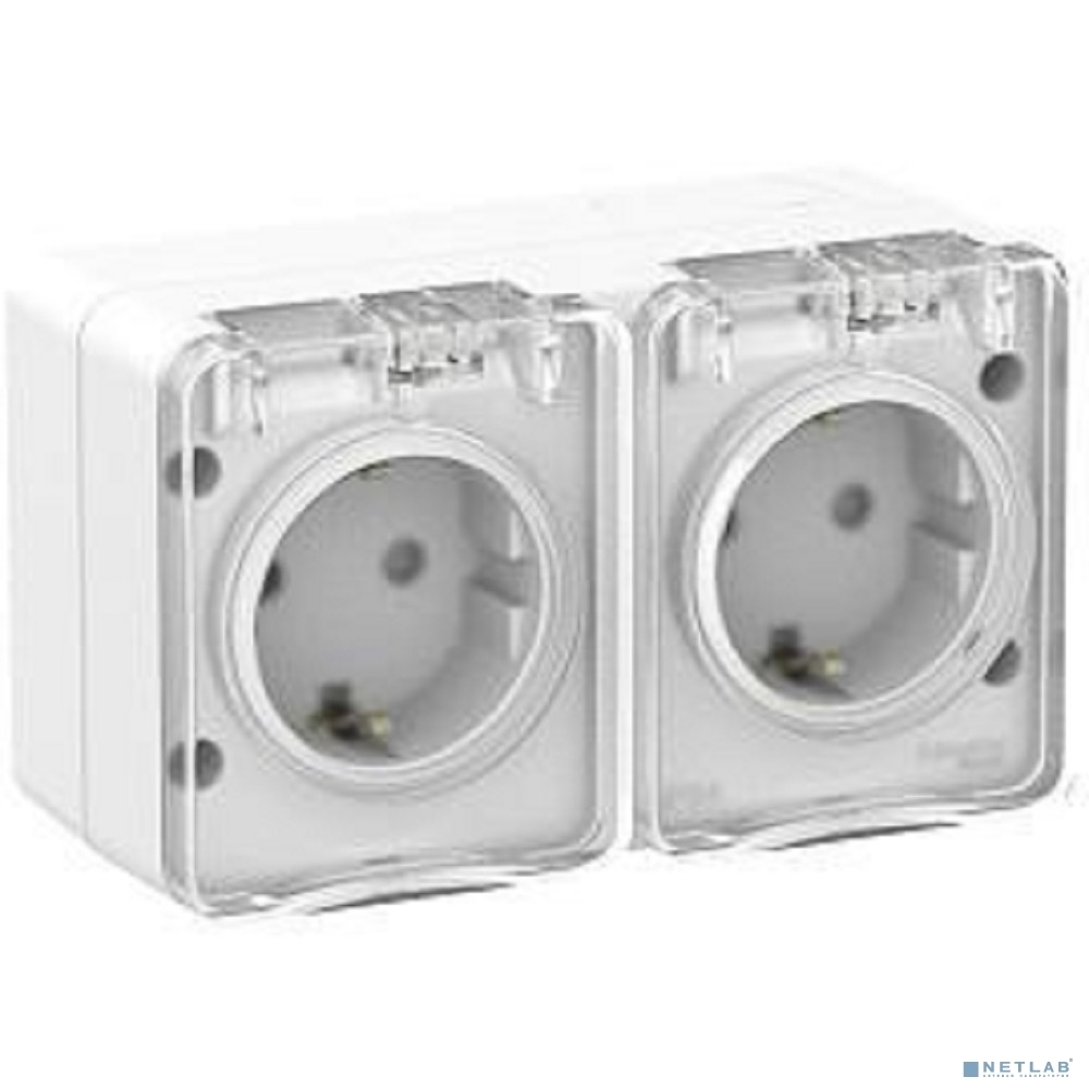 Розетка 2-м ОП AtlasDesign Profi54 16А IP54 250 В с заземл. защ. шторки белый SchE ATN540126