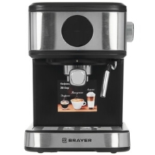 Кофеварка рожковая BRAYER BR1105, черный/серебристый, исп. кофе - молотый, 1,5 л, 800 Вт, 20 бар