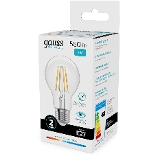 Лампа светодиодная филаментная Gauss Filament 7Вт цок.:E27 груша св.свеч.бел.нейт. (упак.:10шт)