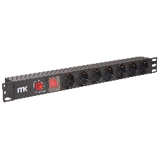 Блок ITK PDU 7 розеток DIN49440 (нем. станд.) с LED выключателем и защитой от перенапряжения, 1U, без шнура, вх. IEC320 C14, алюминевый профиль, черный