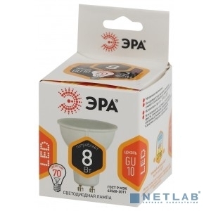 Лампа светодиодная LED MR16-8W-827-GU10 (диод, софит, 8Вт, тепл, GU10) | Б0036728 | ЭРА