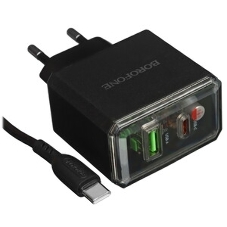 Сетевое зарядное устройство BOROFONE (6941991110689) BAS32A 1USB+1Type-C 3.0A QC3.0 PD 30W, черный