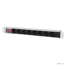 Блок розеток Rem-10 без шнура с выкл., 8 Sсhuko, вход IEC 60320 C14, 10A, алюм., 19