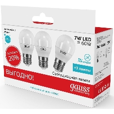 Лампа светодиодная Gauss LED Elementary Шар 7W E27 4100K 1/40 (3 лампы в упаковке)