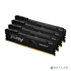 Оперативная память Kingston Fury Beast, DDR4, 64GB (4x16GB), 3200MHz, CL16, DIMM, радиатор, черный