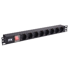 Блок розеток 8 розеток нем. стандарт, с LED выключателем,1U, без шнура, вх. C14, алюминиевый профиль PDU 8 розеток нем. стандарт, с LED выключателем,1U, без шнура, вх. C14, алюминиевый профиль
