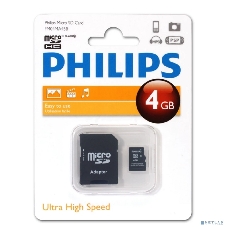Флеш карта microSD 4Gb PHILIPS microSDHC Class 10 (SD адаптер)