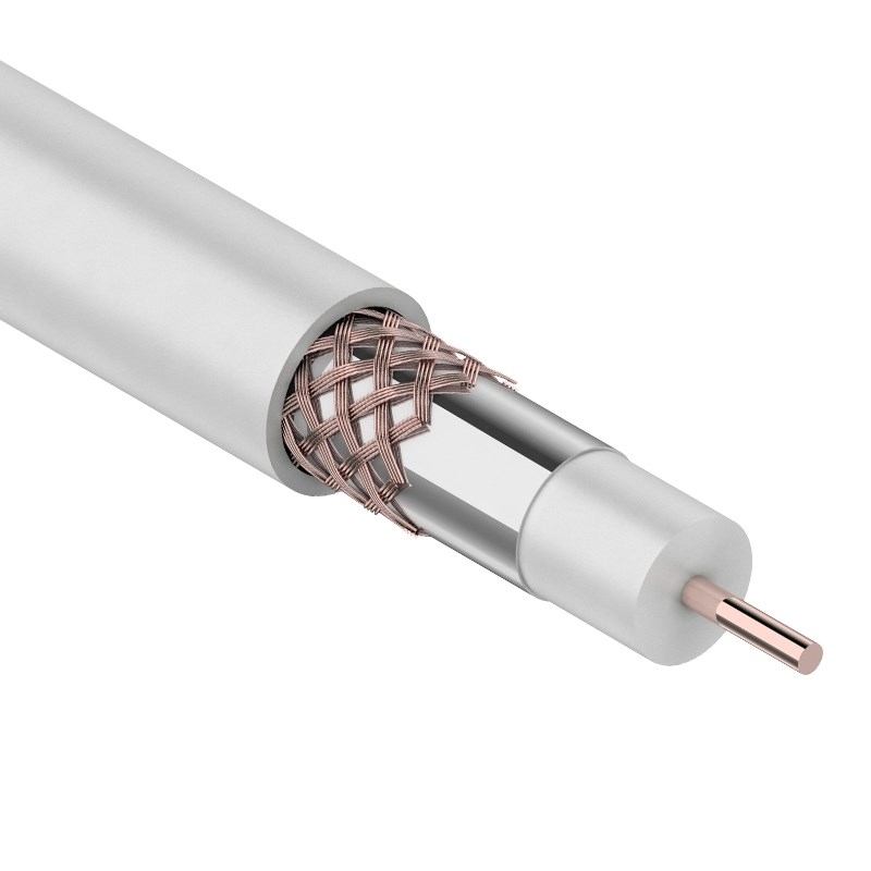 Кабель коаксиальный Rexant RG-6U+Cu, 75 Ом, Cu/Al/Cu, 75%, бухта 305 м, белый