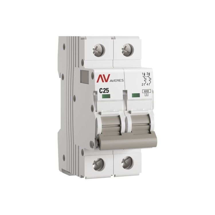Выключатель автоматический Averes AV-6 2P 25A (C) 6kA