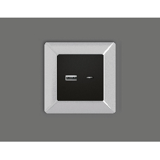 Лицевая панель ALFA (Черный матовый) для розетки 2USB тип A+C QUANT AP8110