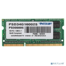 Оперативная память Patriot, DDR3, 4GB, (1x4 GB,), 1600 MHz, CL11, SO-DIMM