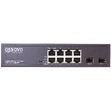Коммутатор Osnovo Гигабитный PoE коммутатор на 10 портов, 8 *10/100/1000 Base-T PoE, 2*SFP 1000 Base-T, PoE на порт до 30W, суммарно до 150W
