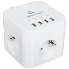 Сетевой фильтр Cablexpert Cube CUBE-3-U4-W-1.5, 3 р, 10А, 4хUSB, 1.5 м, ур.защиты 4+, белый, коробка