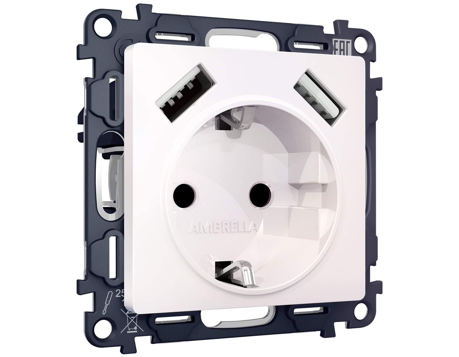 Комплект механизма электрической розетки ALFA Жемчуг 2USB A+A 18W (быстрая зарядка) с/з QUANT (AP2090, VM155) MA209010