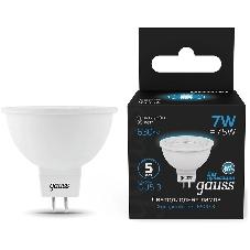 Лампа светодиодная Gauss 101505307 7Вт цок.:GU5.3 рефлек. 150B св.свеч.бел.хол. MR16 (упак.:10шт)