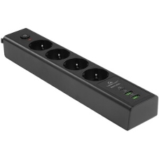 Сетевой фильтр Cablexpert Exnovo, EXN-4-CU2-B-2, 4р,16А, 1xType-C PD, 30Вт, 2хUSB, 2 м, ур. защиты 4+, черный, коробка