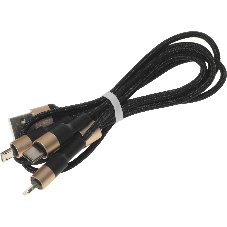 Кабель USB HOCO X26 Xpress 3 в 1 для Lightning, Micro USB, Type-C, 2.0A, длина 1.0м, черный с золотым