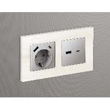 Лицевая панель ALFA (Сталь матовый) для розетки 2USB тип A+C QUANT AP5110