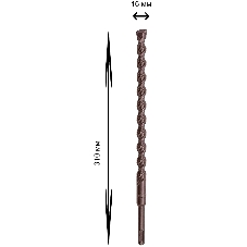 Бур по бетону Denzel двойная спираль, Cobalt W-tip, 16x310 мм, SDS PLUS