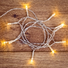 Гирлянда светодиодная Neon-night универсальная 10 LED, 1,2 метра, прозрачный ПВХ, теплое белое свечение, батарейки 2хАА