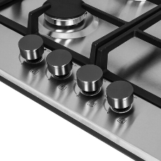 Газовая варочная панель Evelux HEG 633 X Hi-Tech, 60 см, 4 конфорки, чугунные решетки, газ-контроль, электроподжиг, механическое управление, нержавеющая сталь