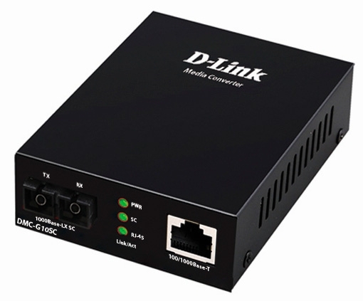 Медиаконвертер D-Link DMC-G10SC/A1A с 1 портом 100/1000Base-T и 1 портом 1000Base-LX с разъемом SC для одномодового оптического кабеля (до 10 км)
