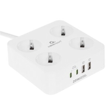 Сетевой фильтр Cablexpert Plate, PLT-4-C2U2-W-2, 4р, 10А, 2xType-C PD, 20Вт, 2xUSB, 2.4A, 2 м, ур. защиты 4+, белый, коробка