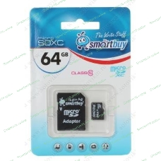 Флеш карта Smartbuy MicroSDHC 64Gb Class10 + адаптер(Флеш карта Smartbuy microSDHC 64Gb Class 10 SB64GbSDCL10-01 + adapter; SB64GbSDCL10-01; черный)