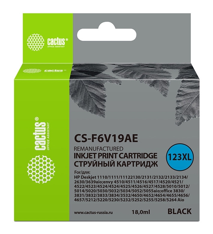 Картридж струйный Cactus CS-F6V19AE (123XL) черный (480 стр., 18 мл) для HP DeskJet 1110/1111/1112/2130