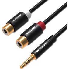 Переходник-разветвитель Vention гибкий Jack 3.5 мм M/2RCA F - 0.3 м черный