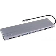 Адаптер VCOM TypeC -->3*USB3.0+2*USB2.0+VGA+RJ45+SD+TF+AUD+HDMI+DP+2*USB3.1 Data+PD